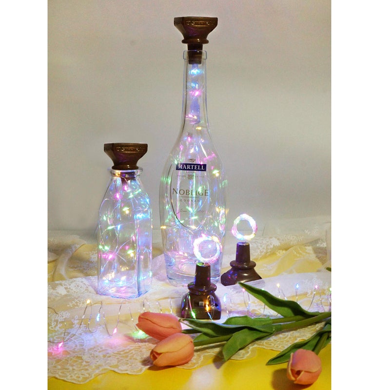 NiniTe LIGHTS أضواء زجاجات النبيذ الشمسية المربعة 8 عبوات، 20 مصباح LED مقاوم للماء مع سدادات نحاسية لحفلات الزفاف، عيد الميلاد، العطلات، الحدائق، الفناء، الممرات، في الهواء الطلق (ملون) - Image 3